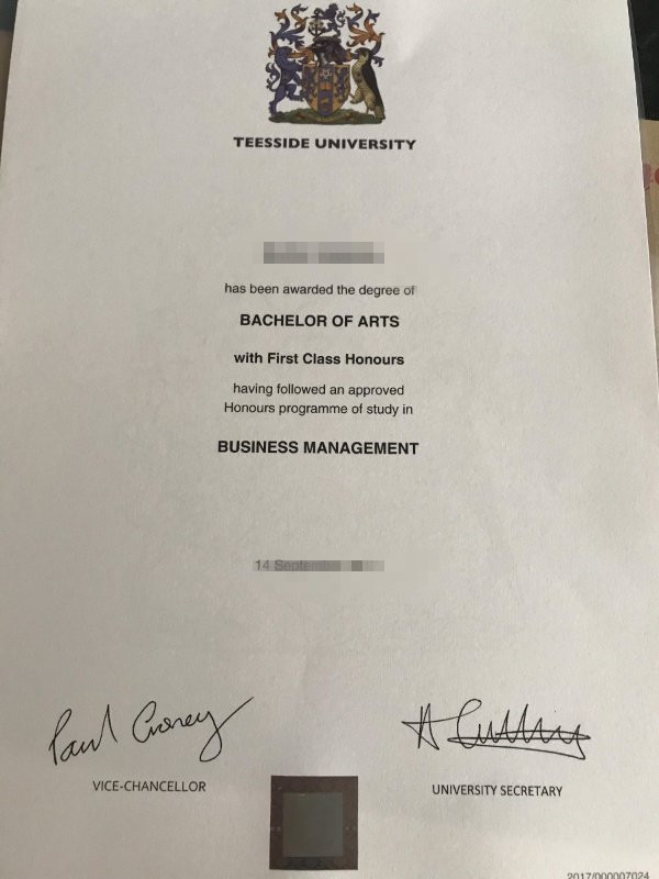 英国提赛德大学毕业证University of Teesside diploma